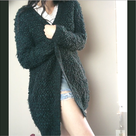 FOREVER 21 FUZZY/FLUFFY GREEN CARDIGAN - Picture 3 of 4